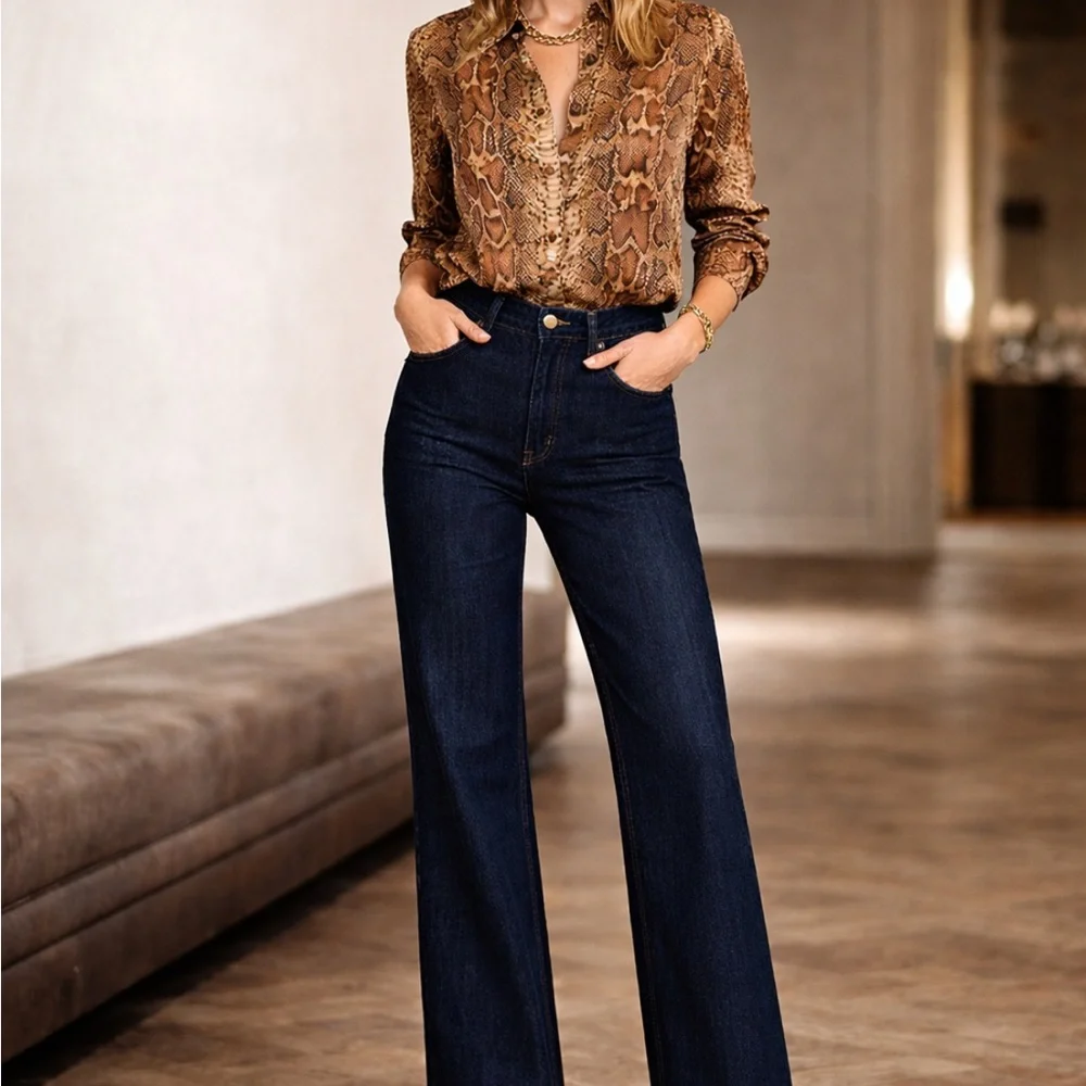New $820 Zimmermann Brown Snake-Print Silk Blouse - Picture 3 of 3